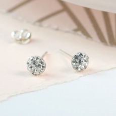 POM Round Sparkle White Crystal Stud Earrings