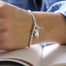 POM Shiny Silver Puff Heart Bracelet with Clear Crystal Charm