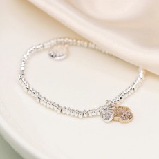 POM Silver Plated Bead Bracelet with Faux Gold Pawprint & Silver Plated Heart