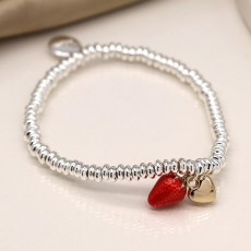 POM Silver Plated Bracelet with Enamel Strawberry