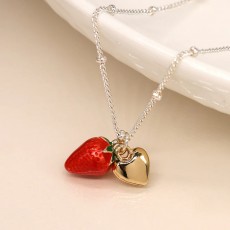 POM Silver Plated Enamel Strawberry Necklace