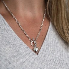 POM Silver Plated T-Bar Necklace with Heart Charm