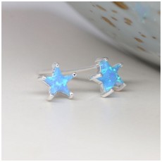 POM Sterling Silver Blue Synth Opal Star Shaped Studs