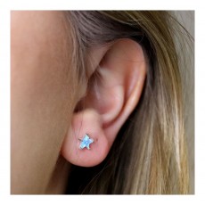 POM Sterling Silver Blue Synth Opal Star Shaped Studs