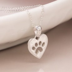 POM Sterling Silver Heart Pendant Necklace with Paw Print