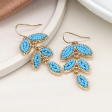 POM Turquoise Beaded Leaf Earrings