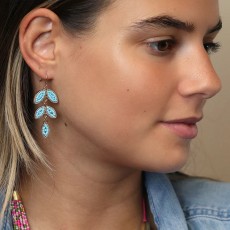 POM Turquoise Beaded Leaf Earrings