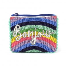 POM Rainbow Multi Bonjour Beaded Small Holiday Purse with Pompom Trim