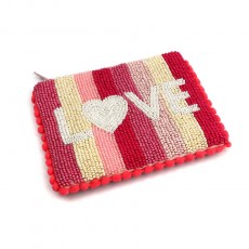 POM Red/Pink Mix Love Striped Beaded Small Holiday Purse