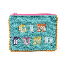 POM Small Turquoise/Multi Gin Fund Holiday Purse with Pompom Trim