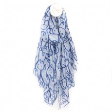 POM White & Blue Dogs Sketch Print Scarf