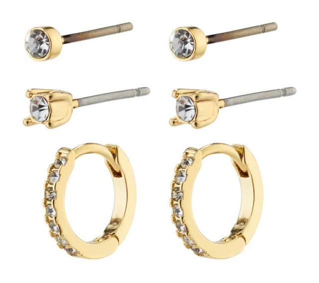 Pilgrim Sia Recycled Crystal Earrings 3in1 Set Gold-Plated