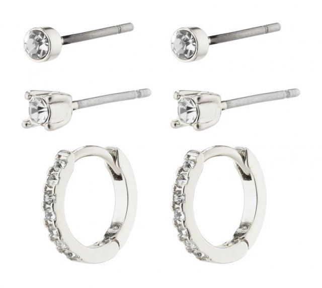 Pilgrim Sia Recycled Crystal Earrings 3in1 Set Silver-Plated