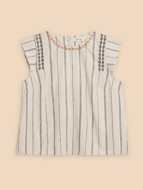 White Stuff Carla Stripe Linen Blend Top