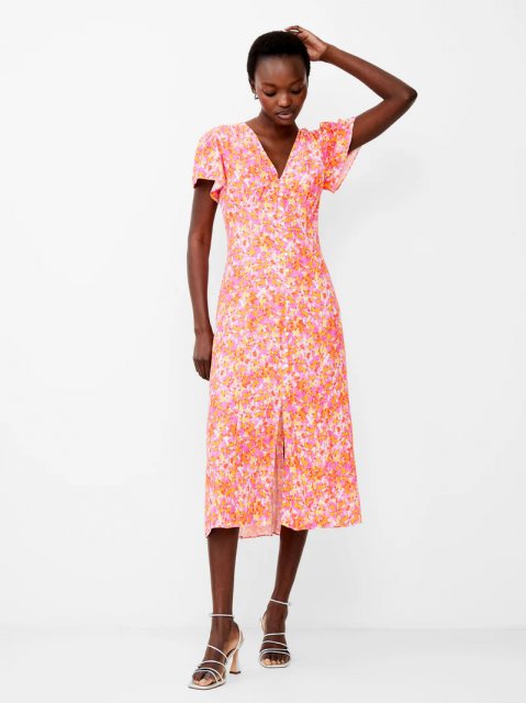 French Connection Cass Delphine SS V Neck Midi Dress