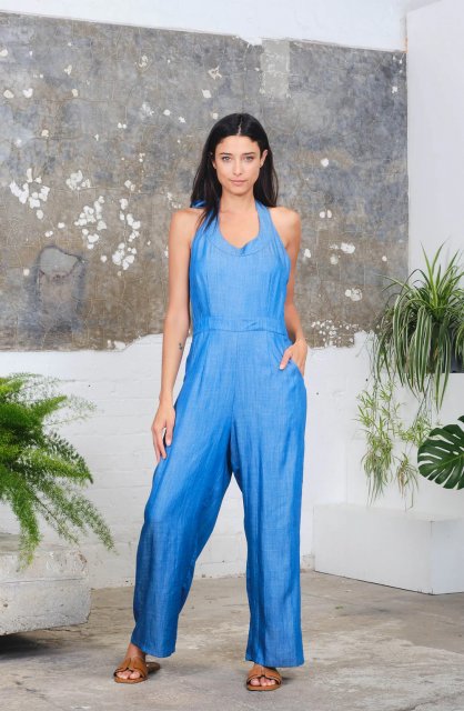 Pretty Vacant Halter Jumpsuit Chambray