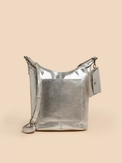 White Stuff Fern Leather Cross Body Bag Silver Metallic