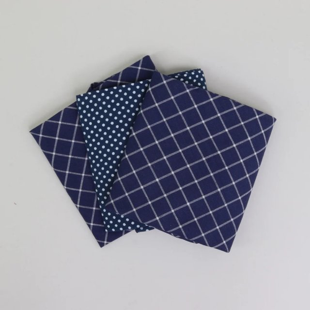 Hankie 3pk Blue Check/Spot