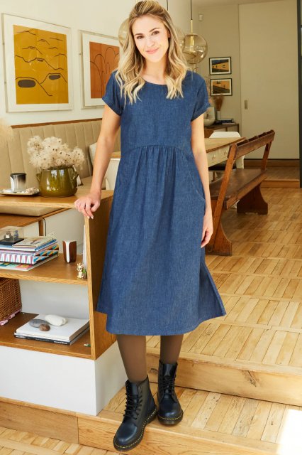 Mistral Chambray Crew Neck Short Sleeve Dress