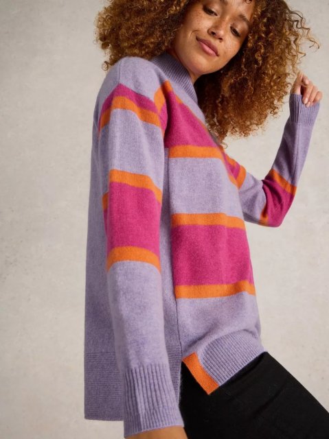 WhiteStuff Holly High Neck Stripe Cashmere Jumper