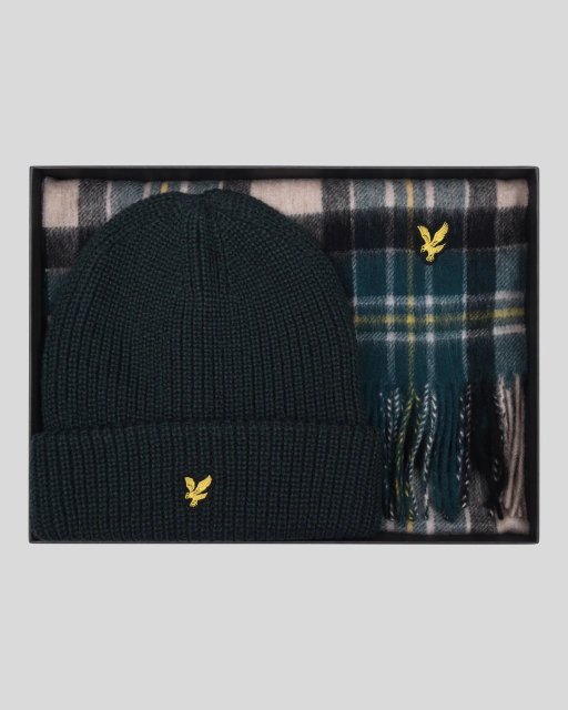 Lyle & Scott Lambswool Blend Checked Scarf and Beanie Gift Set