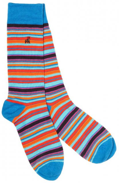 Swole Panda Blue and Red Narrow Striped Socks