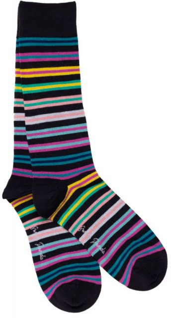 Swole Panda Navy and Multicolour Fine Stripe Socks