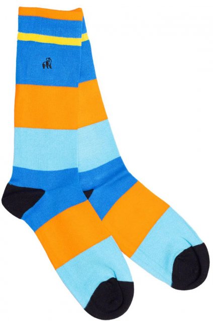 Swole Panda Orange / Blue Stripe Socks