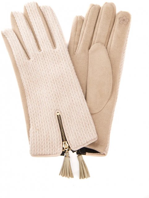 Amadea-Suedette Gloves with Herringbone Fabric and Tassel & Screen Touch