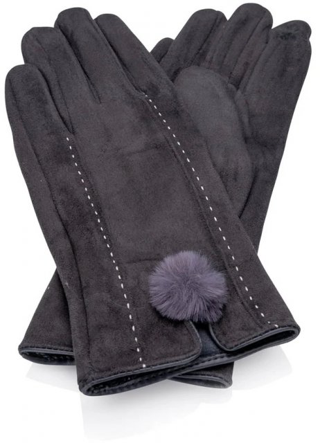 Phebe-Suedette gloves with Fuax Fur Pom Pom with Screen Touch