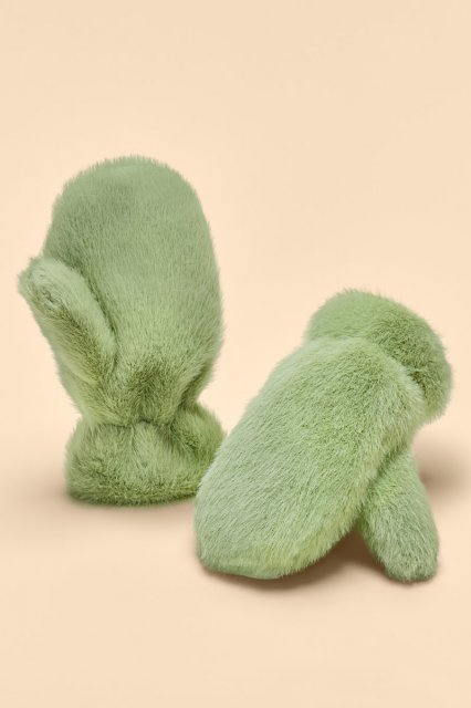 Powder-Childrens Fluffy Teddy Mittens-Sage