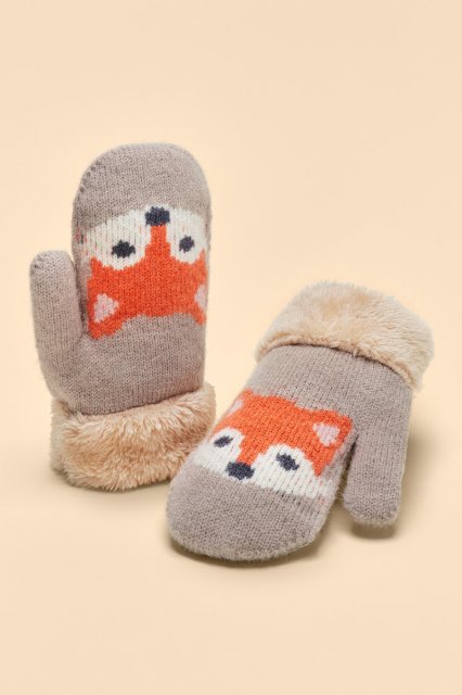 Powder-Childrens Knitted Fox Mittens-Slate