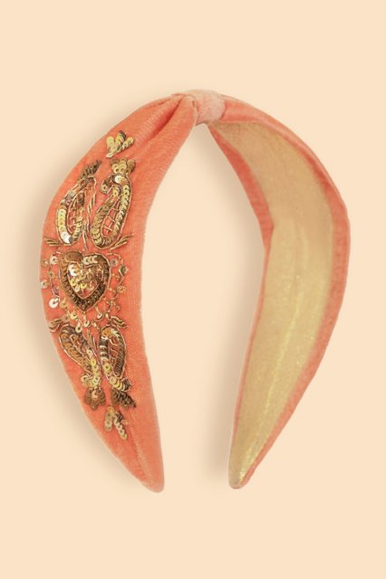 Powder-Coral Heart Embellished-Headband