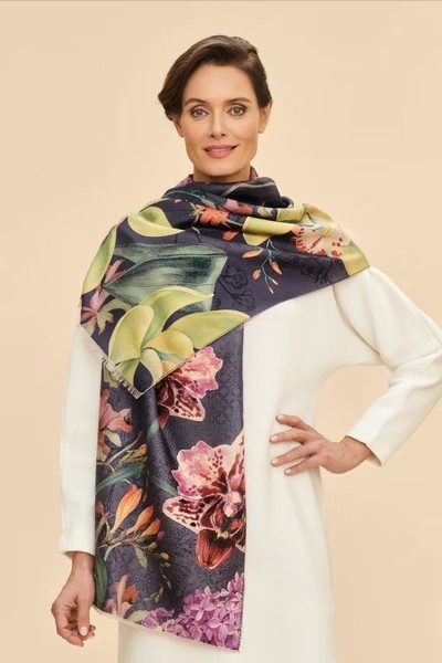 Powder-Exotic Evening Pring Scarf-Ink