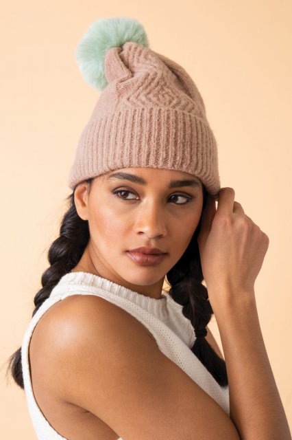 Powder-Ingrid Bobble Hat-Taupe/Aqua