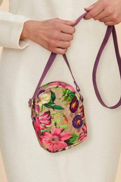 Powder-Oversized Botanicals Velvet Crossbody Bag