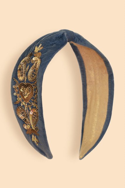 Powder-Royal Blue Heart Embellished Headband