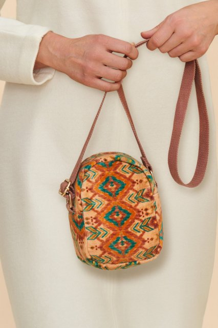 Powder-Warm Cream Ikat Velvet Crossbody Bag