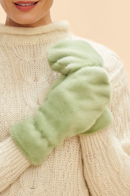 Powder-Womens Fluffy Teddy Mittens-Sage