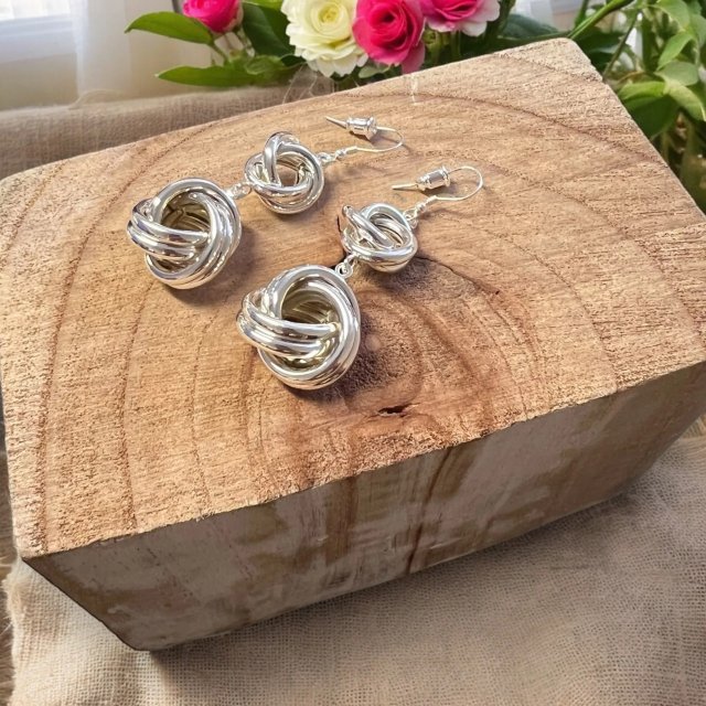 Silver Double Knot Drop Earrings