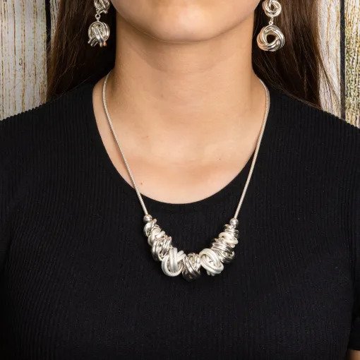 Silver Serenity Elegance in Knots Statement Necklace