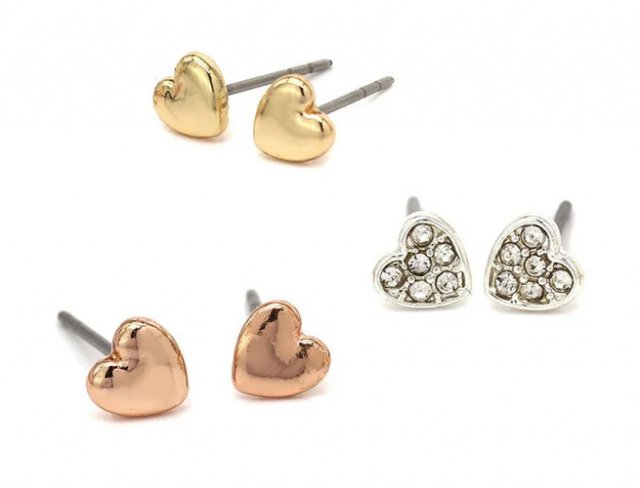 Pom 3 Small Gold/Silver Heart Studs