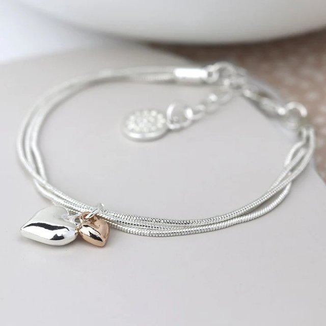 Pom 3sp Chain Bracelet SP Heart& Rose Gold