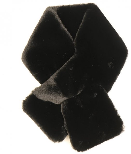 Pom Black Supersoft Faux Fur Pull Through Scarf