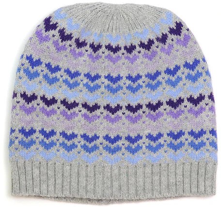 Pom Blue Mix Hearts/Grey Wool Blend Beanie Hat