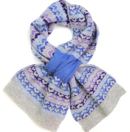 Pom Blue Mix Hearts/Grey Wool Blend Pull Through Scarf