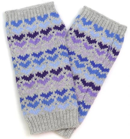 Pom Blue Mix Hearts/grey Wool Blend Wristwarmers