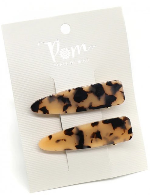 Pom Caramel/Black Acrylic Hair Slides 2pk