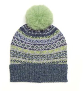 Pom Denim/Soft Geen Fairisle Hat