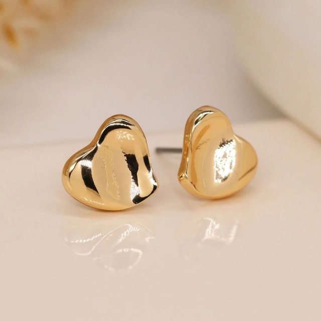 Pom Faux Gold Wavy Heart Studs